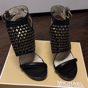 Michael Kors Black and Gold Heeled Sandals
